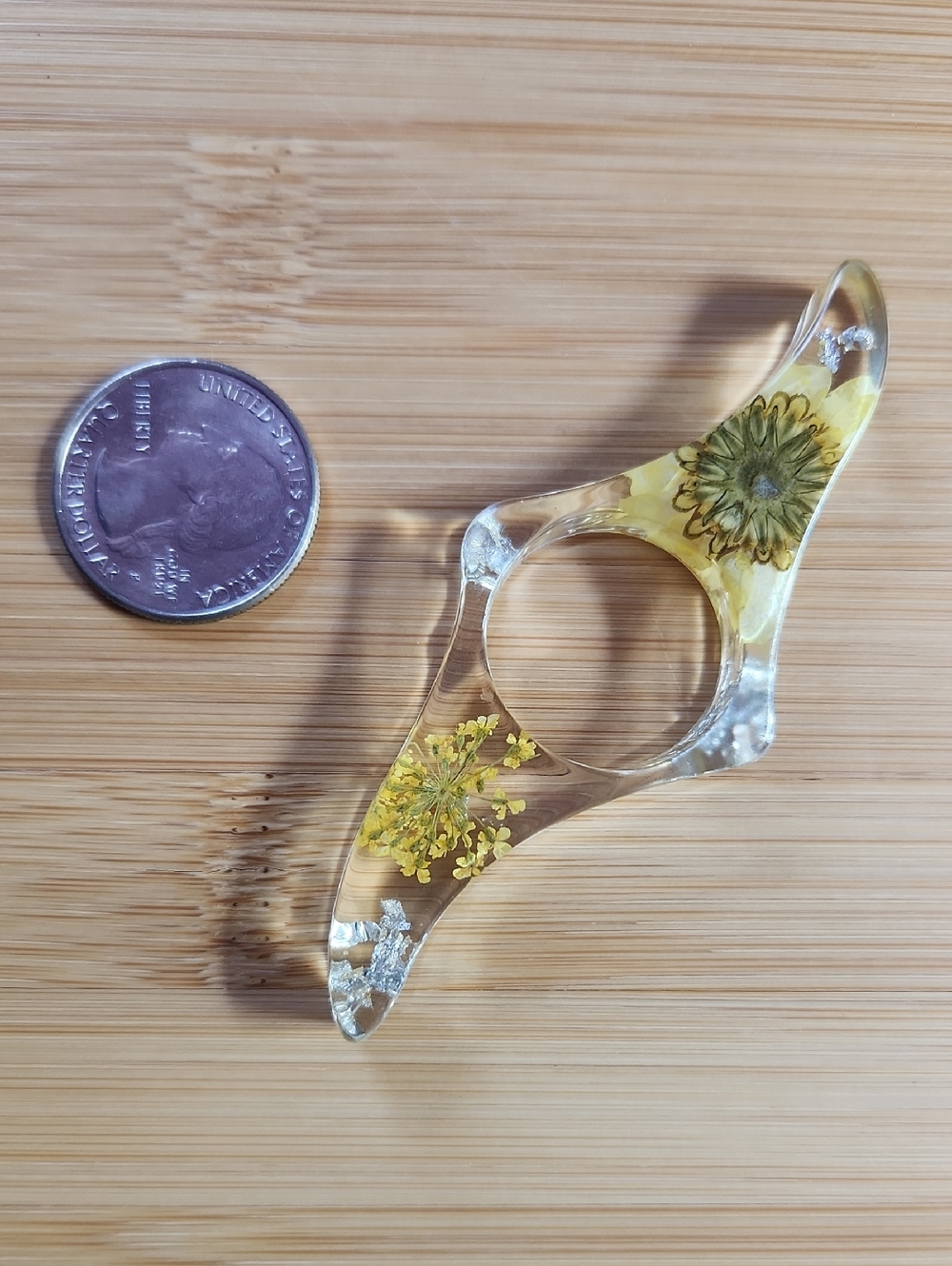 Resin Book Page Holder with Pressed Flowers & Silver Foil - Thumb Spreader *B6